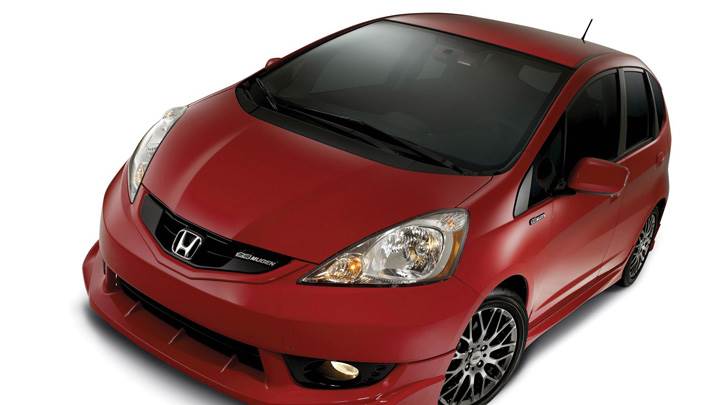 2010 Honda Fit Sport Mugen Top View In Red N White Background